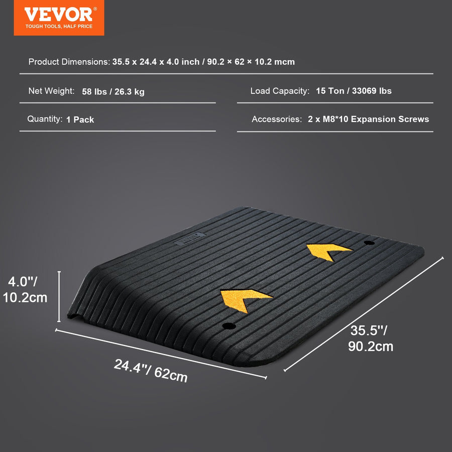 VEVOR Rubber Threshold Ramp, Rise Wheelchair Ramp Doorway, Recycled Rubber Power Curb Ramp Rated 33069 Lbs Load Capacity, Non-Slip Textured Surface Rubber Ramp For Wheelchair Car Scooter