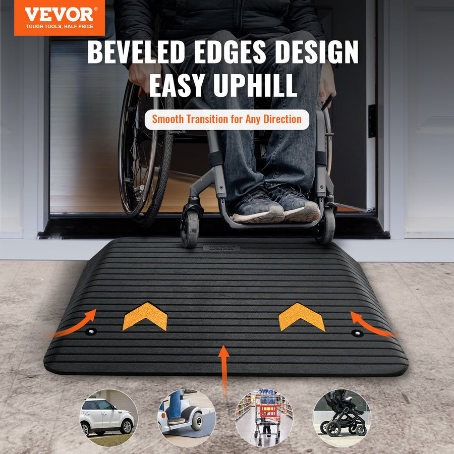 VEVOR Rubber Threshold Ramp, Rise Wheelchair Ramp Doorway, Recycled Rubber Power Curb Ramp Rated 33069 Lbs Load Capacity, Non-Slip Textured Surface Rubber Ramp For Wheelchair Car Scooter