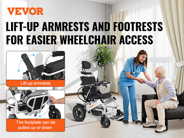 VEVOR Electric Wheelchair for Adults Seniors, 300 lbs Weight Capacity, 17.7 in Width Lightweight Foldable Motorized Power Wheelchairs, Long Range All Terrain Aluminum Alloy Chair, Adjustable Backrest
