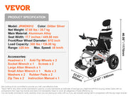 VEVOR Electric Wheelchair for Adults Seniors, 300 lbs Weight Capacity, 17.7 in Width Lightweight Foldable Motorized Power Wheelchairs, Long Range All Terrain Aluminum Alloy Chair, Adjustable Backrest