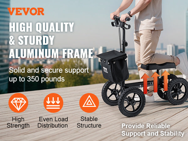 VEVOR Folding Knee Scooter, Aluminum Steerable Knee Walker with Height-Adjustable Handlebar & Knee Pad, 12" All-Terrain Wheels, Dual Brakes, Leg Recovery Scooter for Broken Ankle Foot Injuries, 350LBS